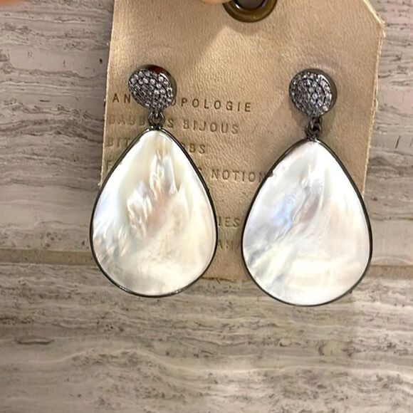 Anthropologie Jemma Sands Calhoun Statement Earrings Mother of Pearl Silver NWT - Picture 1 of 6